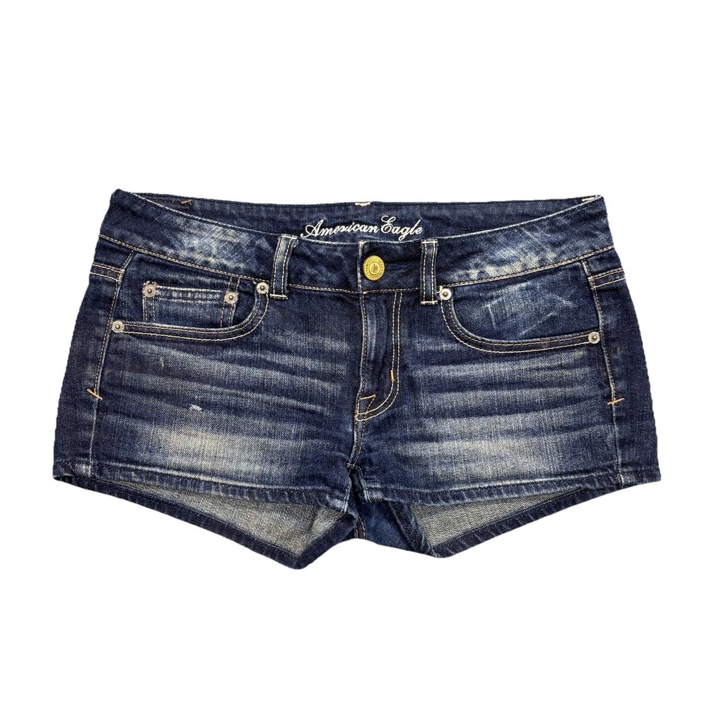 American Eagle Low Rise Denim Shorts Size 4 Blue Mini Micro Booty Y2K 2000s
